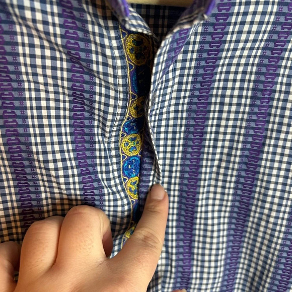 ROBERT GRAHAM BLUE & PURPLE CHECKERED BUTTON DOWN SHIRT - Picture 6 of 6